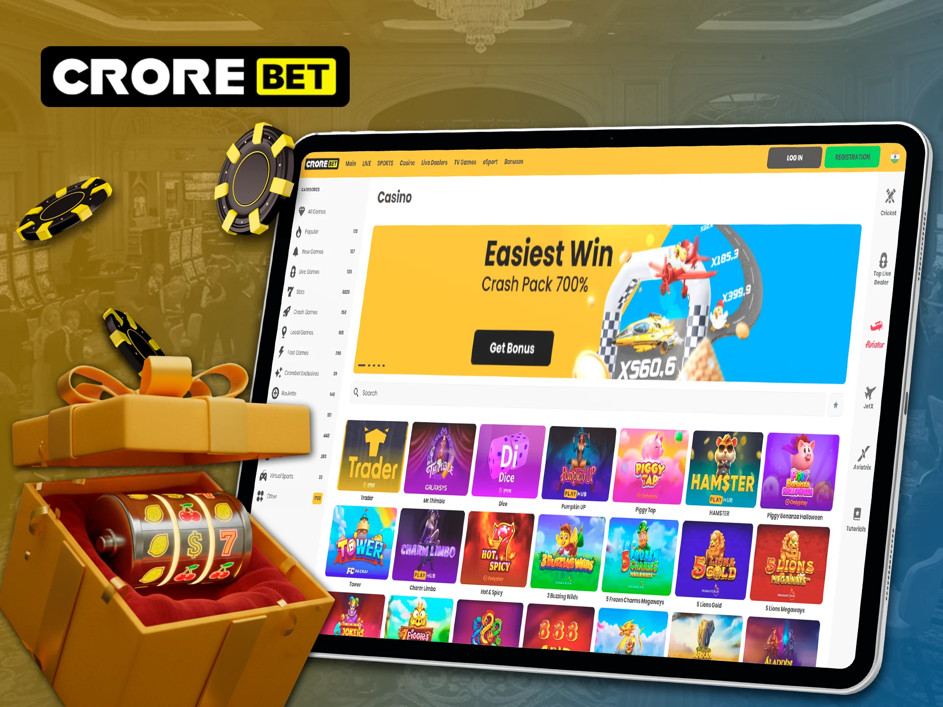 Place bets using the bonus in Crorebet casino games.