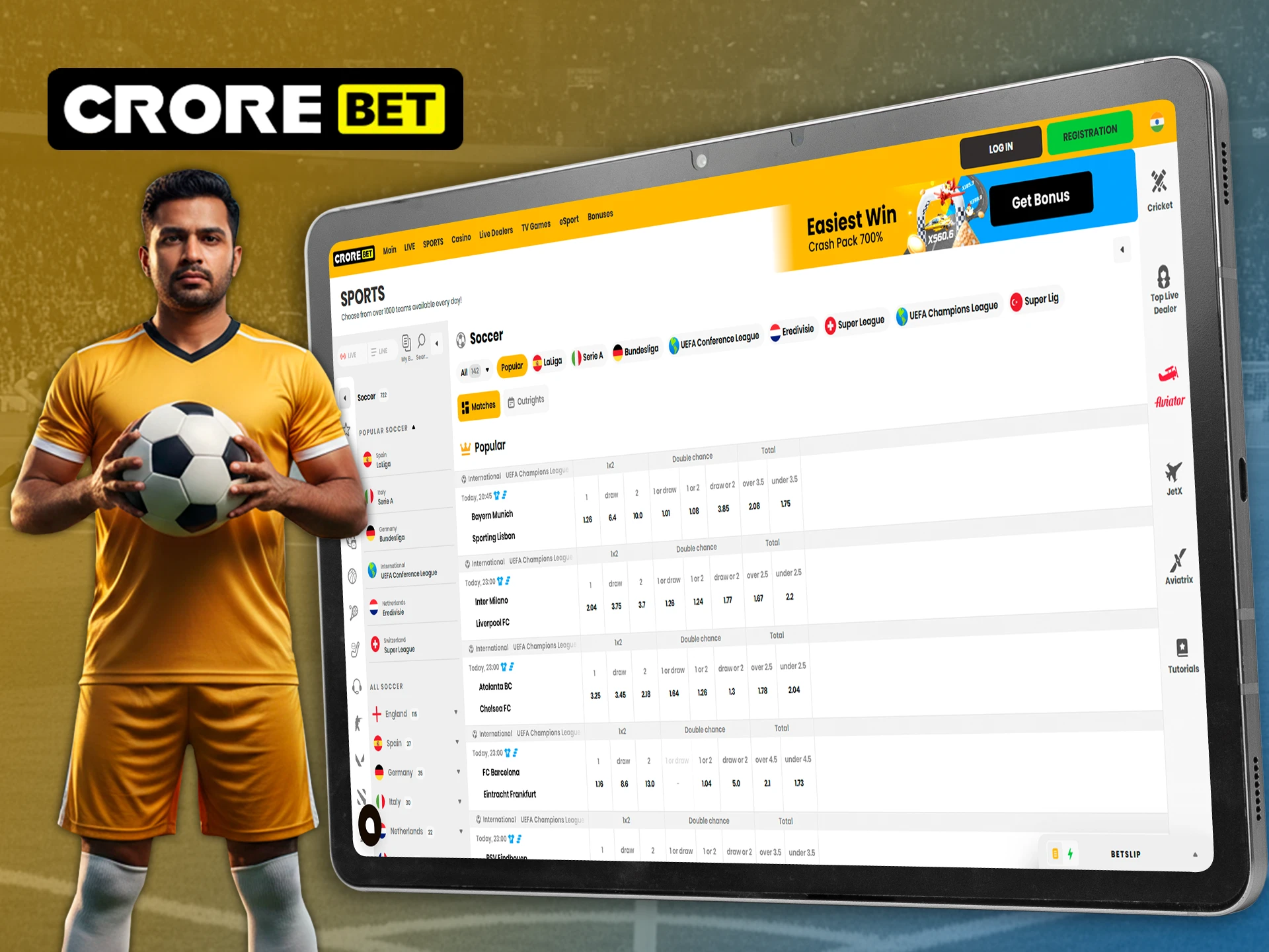 Find your football champions for big wins at Crorebet.