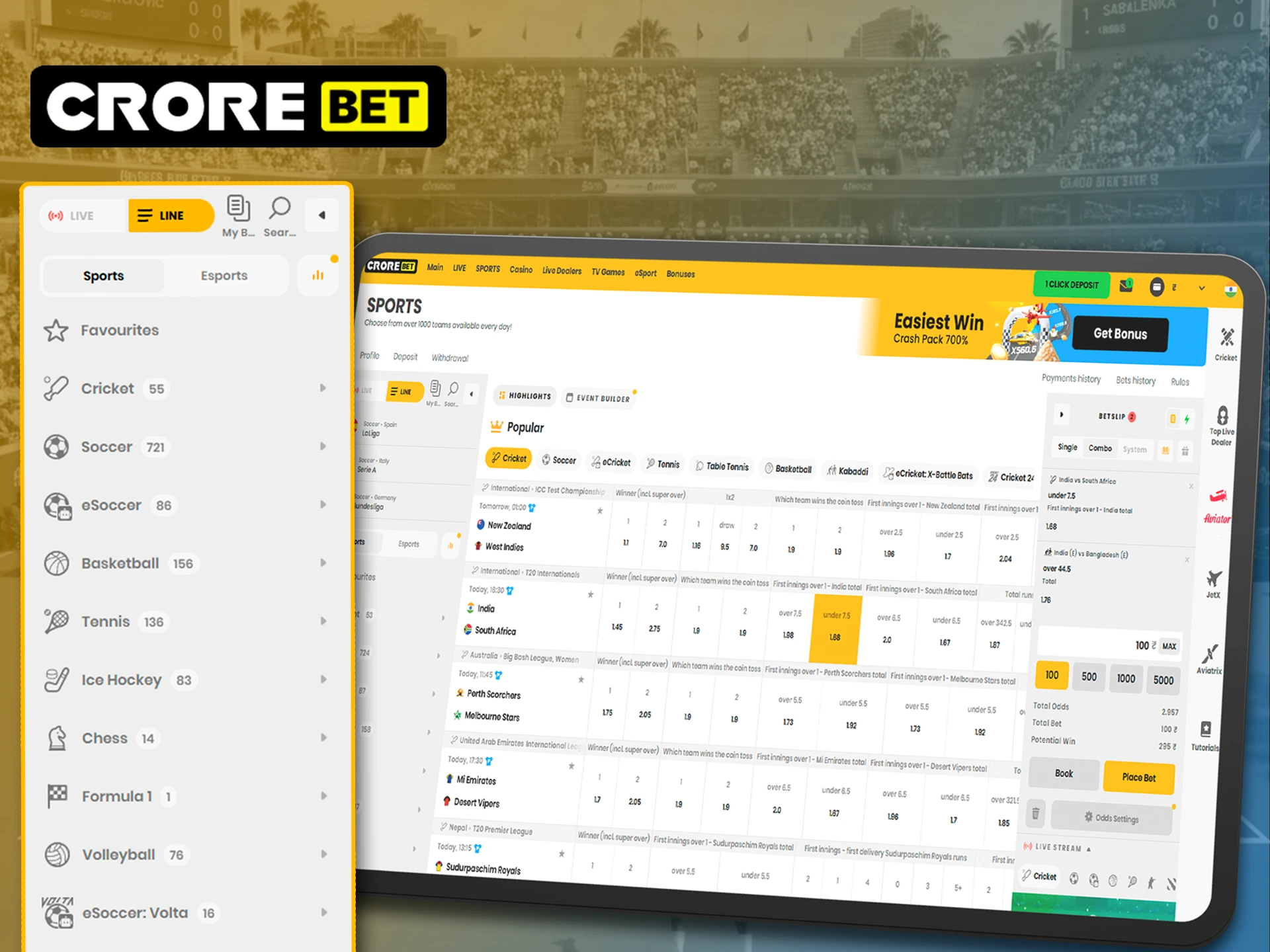 Don't miss the opportunity to place a bet now at Crorebet.