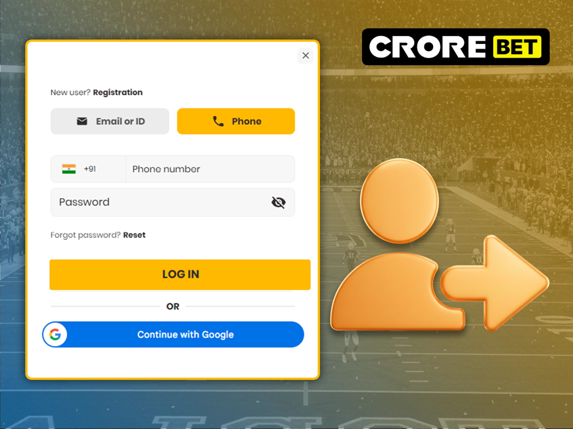 Log in to your Crorebet account to start betting.