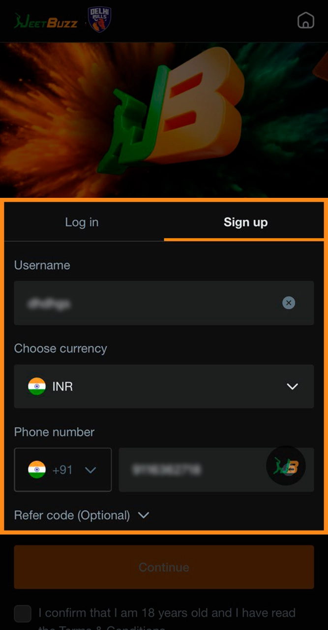 Fill in the necessary personal details to register with JeetBuzz.