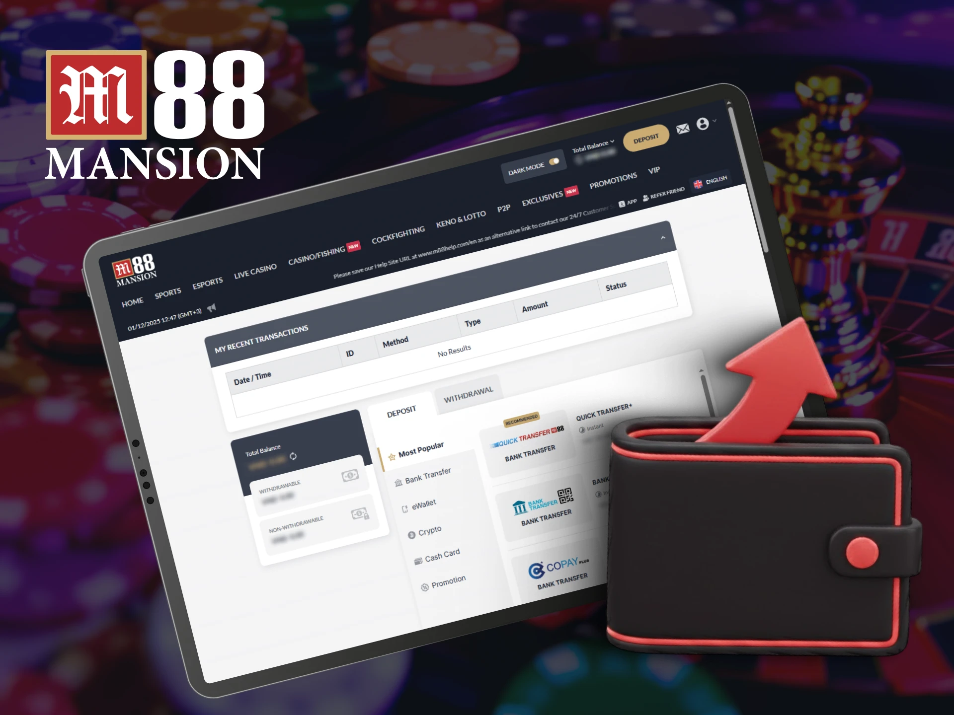 Choose your preferred method to deposit funds with M88 in India.