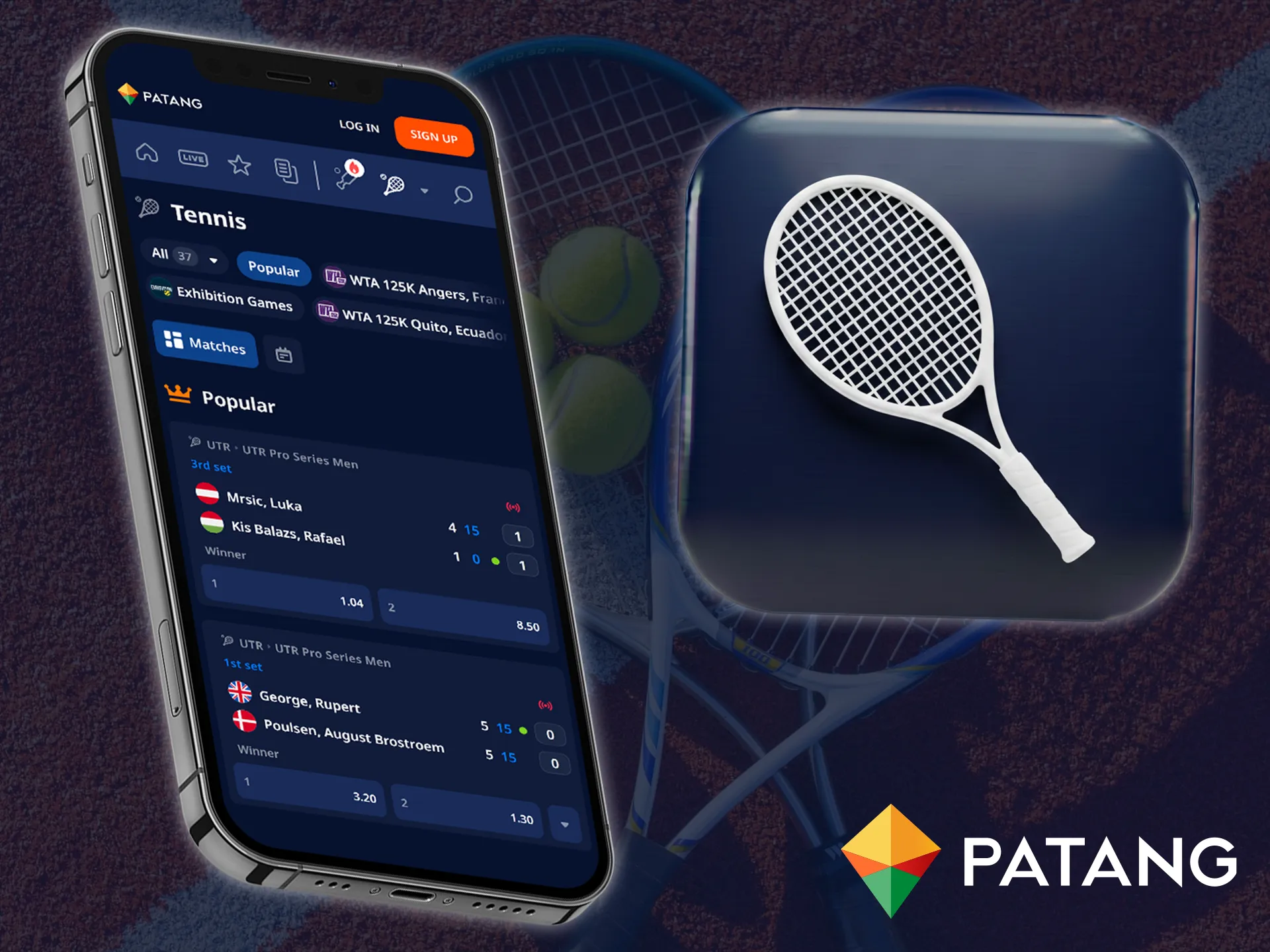 Place bets on major tennis events in the Patang app.