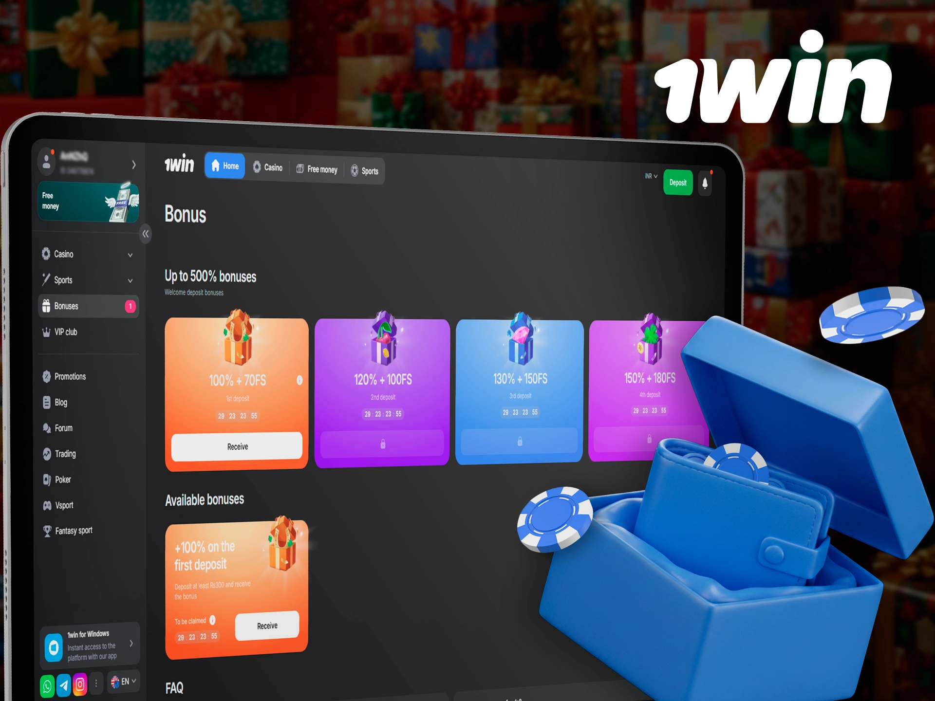 Increase your starting capital with a bonus from 1Win.