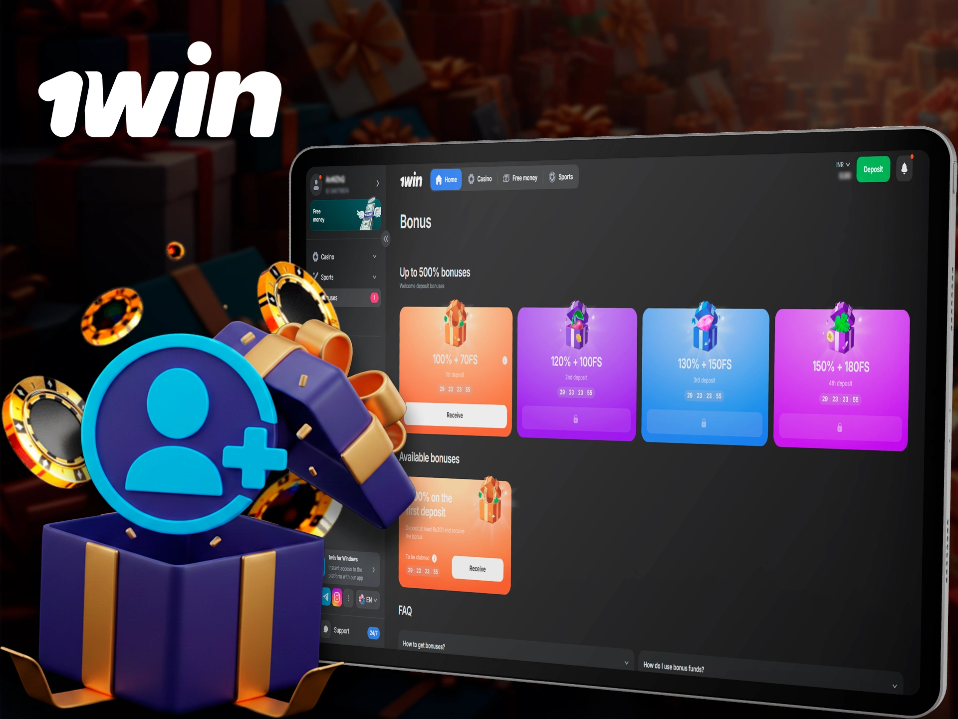 After registering with 1Win, you can receive a welcome bonus for sports and casino betting.
