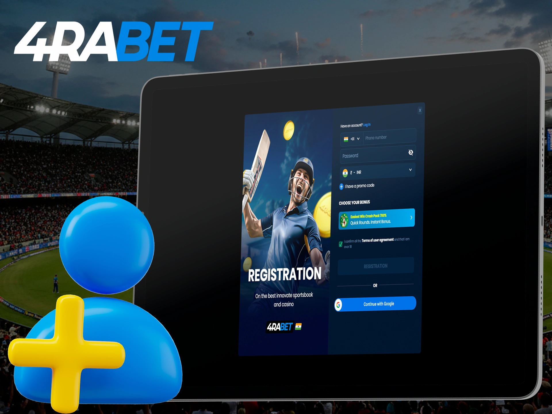 Follow these steps to register with 4RaBet.