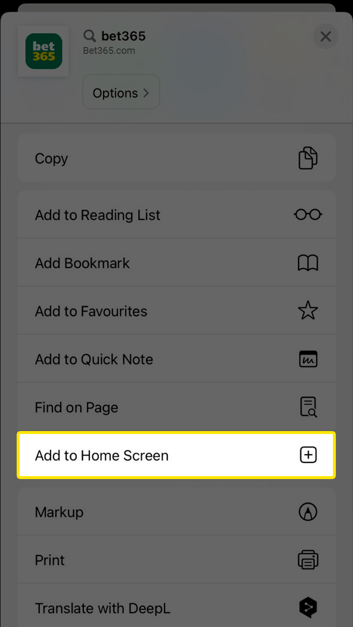 Create a Bet365 shortcut on your mobile home screen.