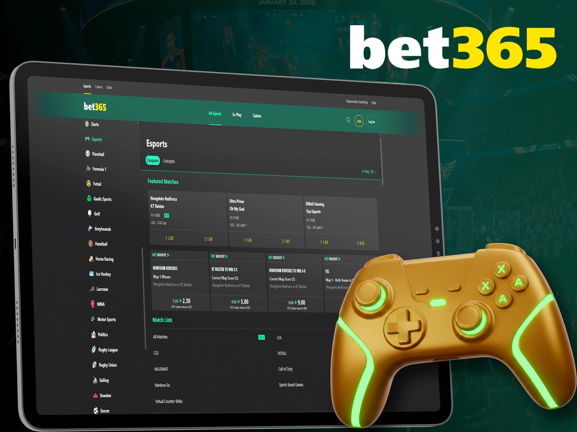 Bet365 offers its users a huge selection of bets on eSport games.
