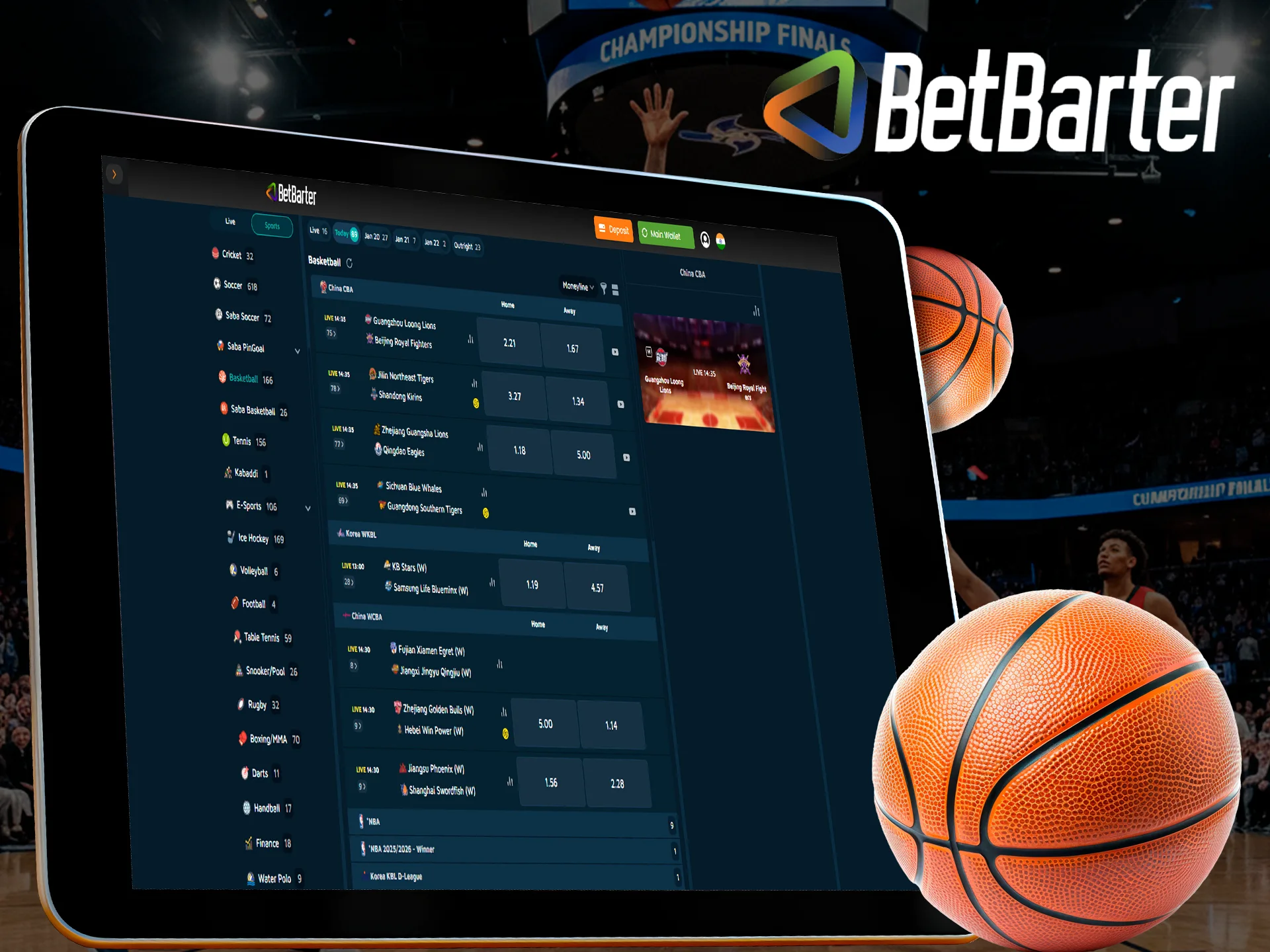 Can a player bet on basketball at the online casino Betbarter Bookmaker.