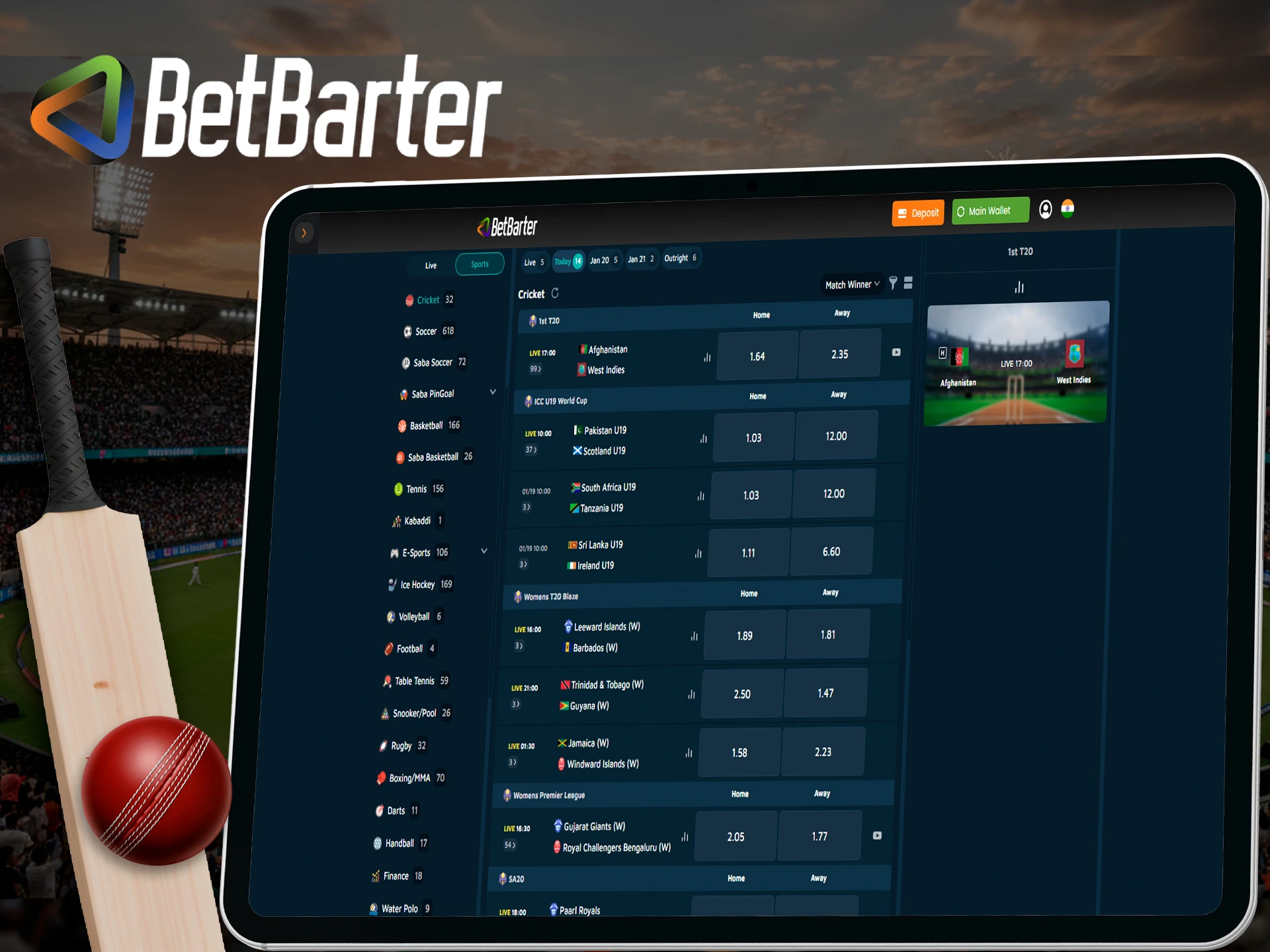 Can I bet on cricket at Betbarter Bookmaker online casino.