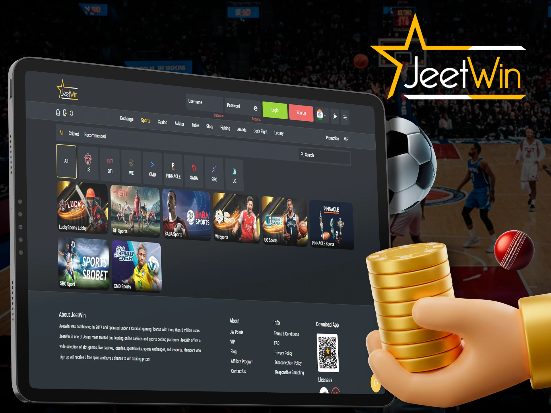 Jeetwin has a large sports betting section.