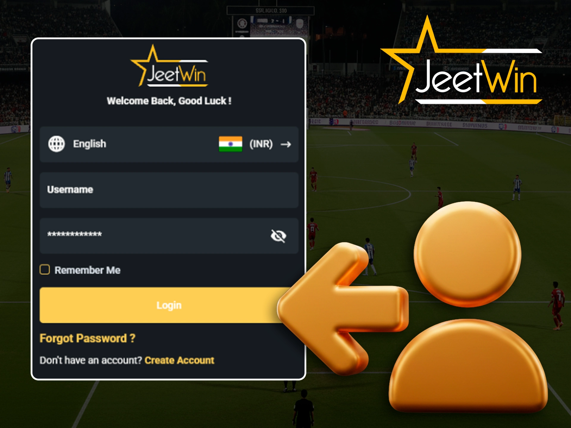 Login to Jeetwin by finding the login form on the home page.