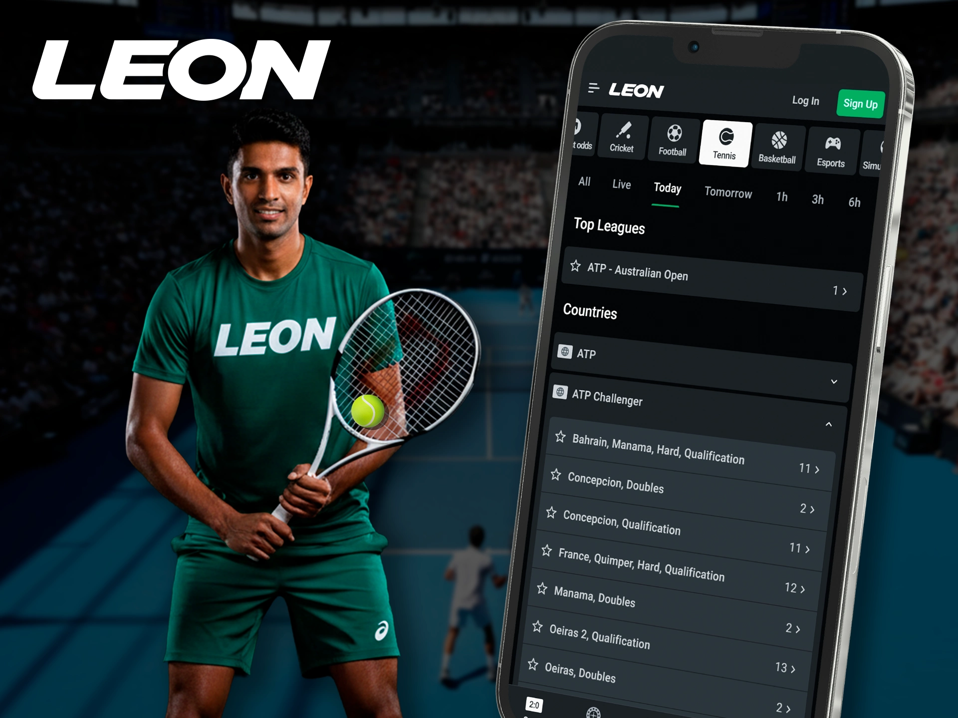 Live tennis betting options available on the Leonbets app.