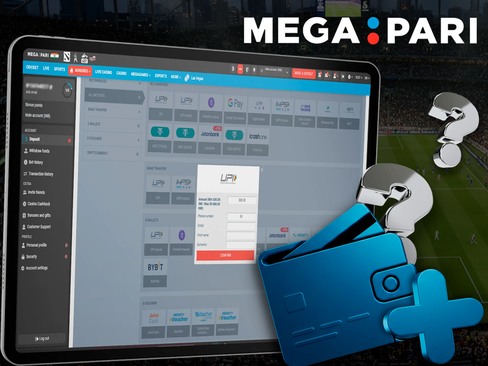 Make a deposit and try your luck at betting at Megapari.