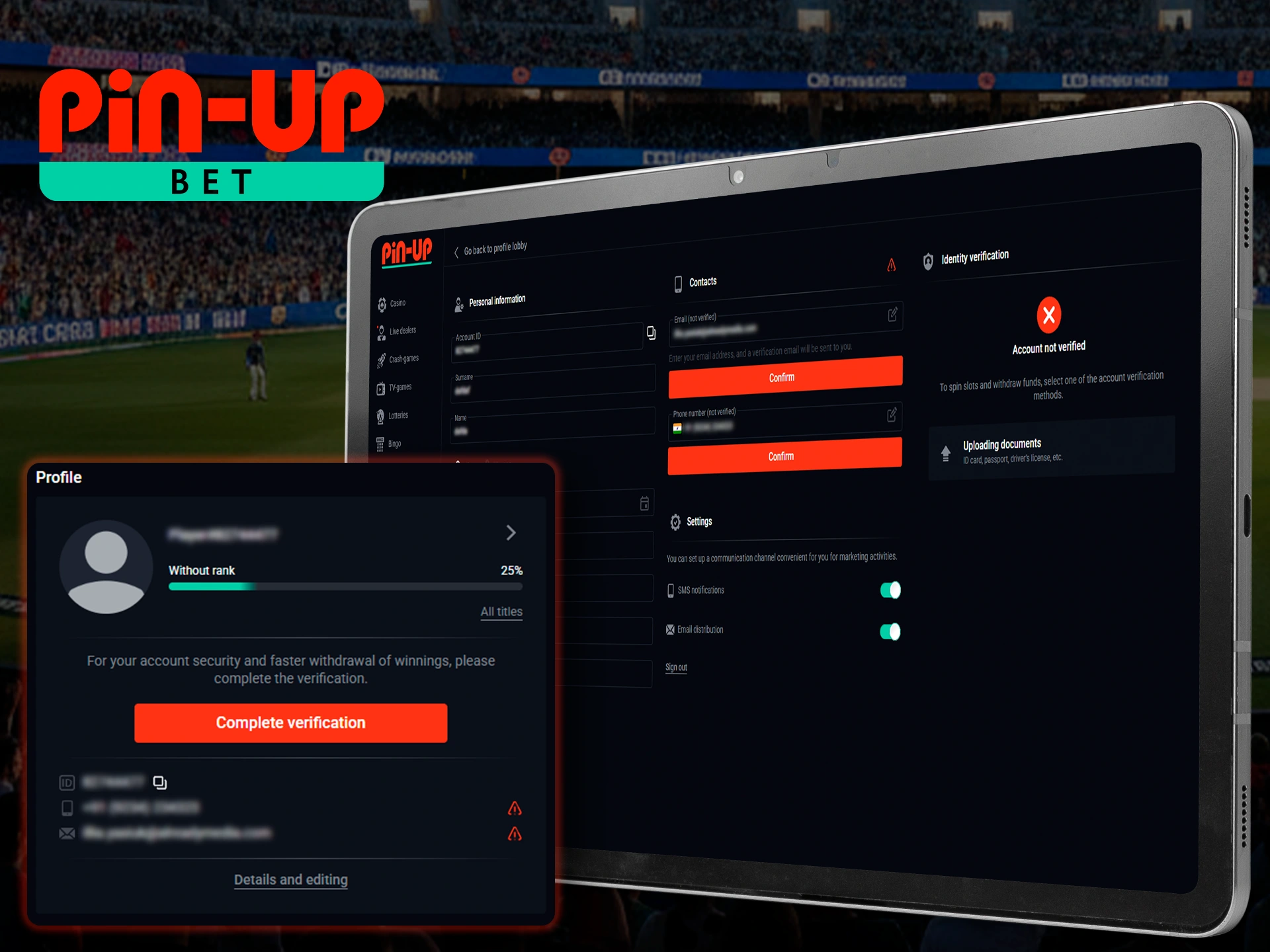 Confirm your account to unlock new features and instant withdrawals from Pin Up Casino.