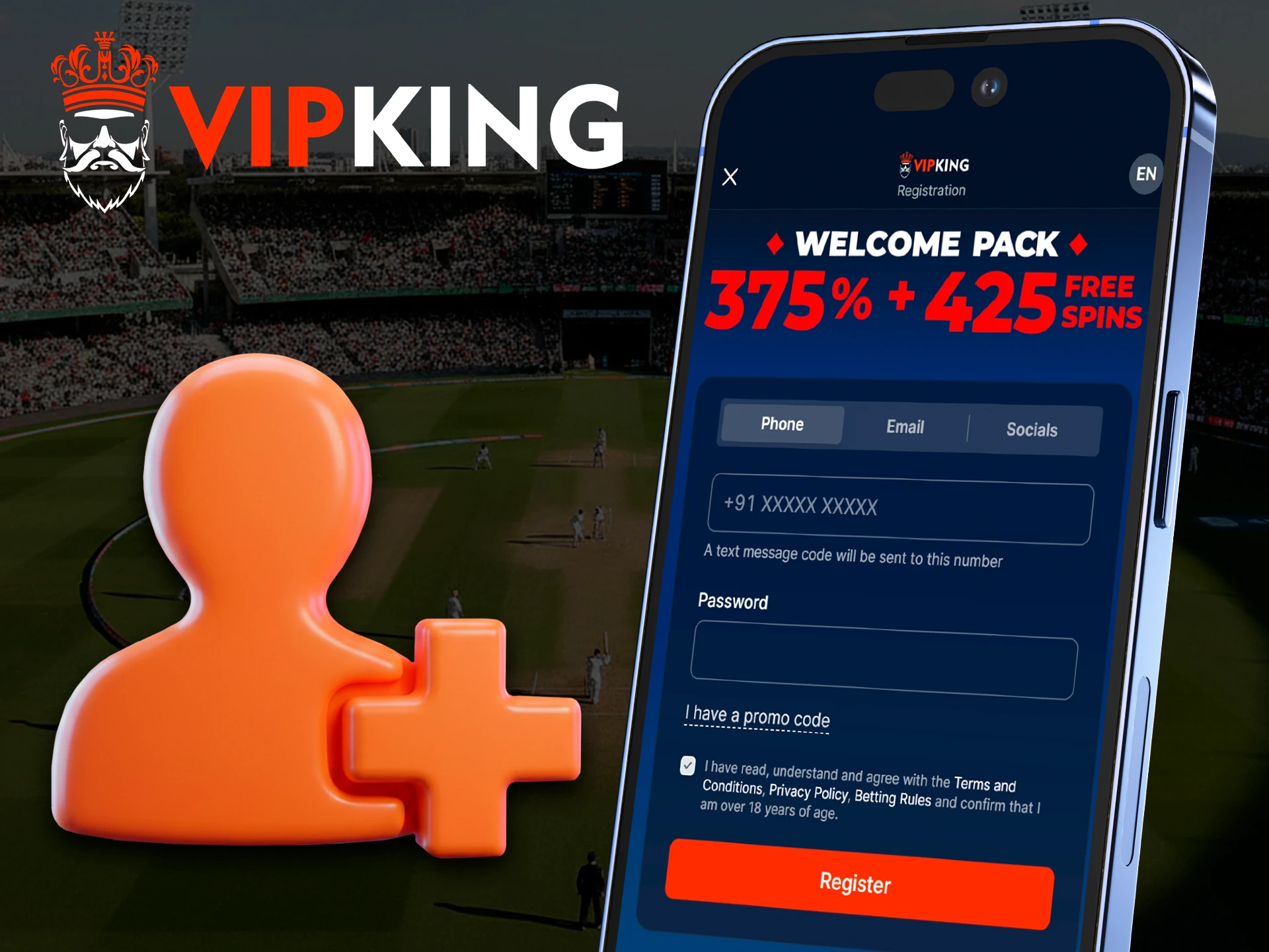 Start your journey by creating a new VipKing mobile account.