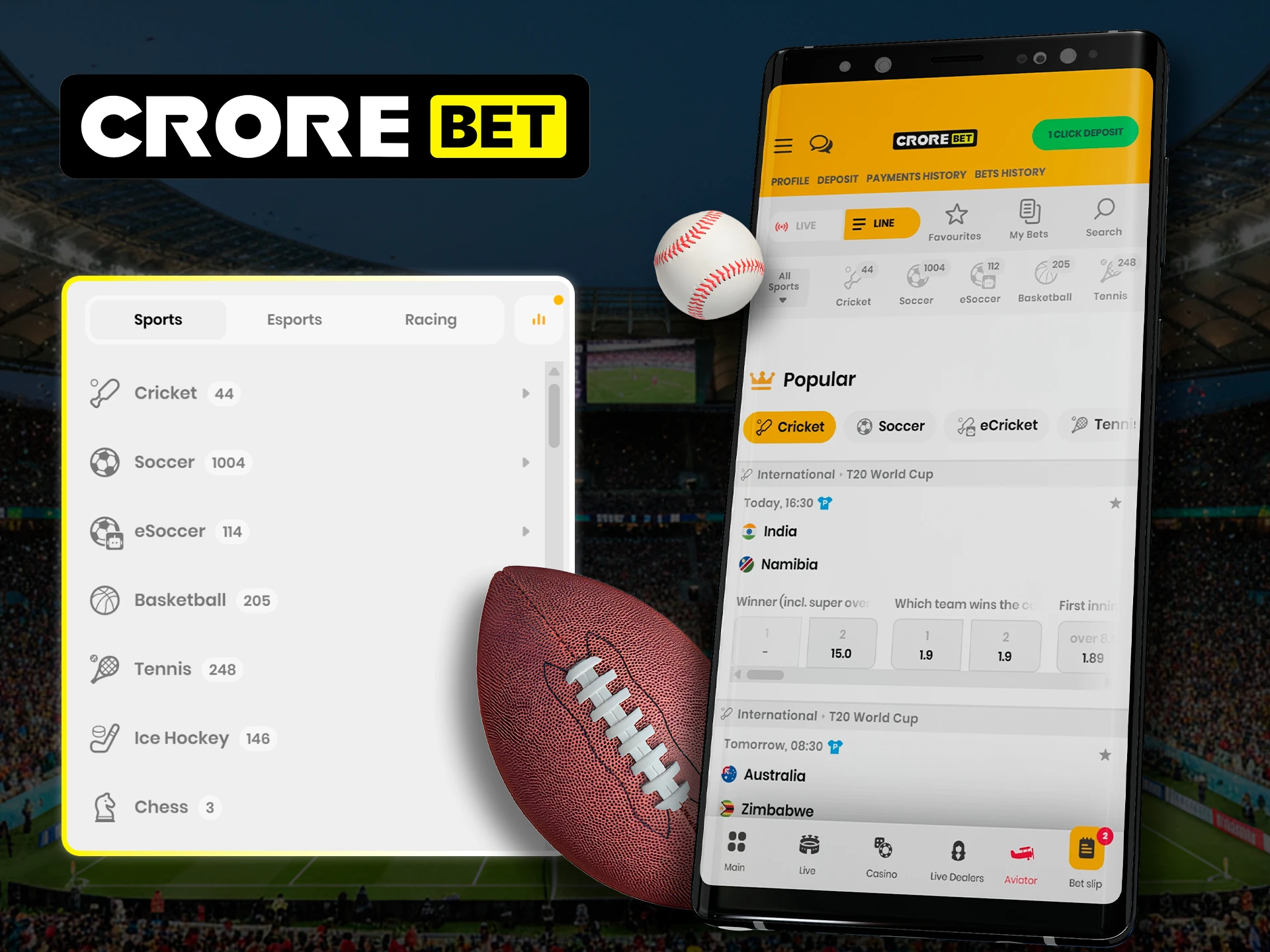 Choose your favorite sport to bet on with the Crorebet app.