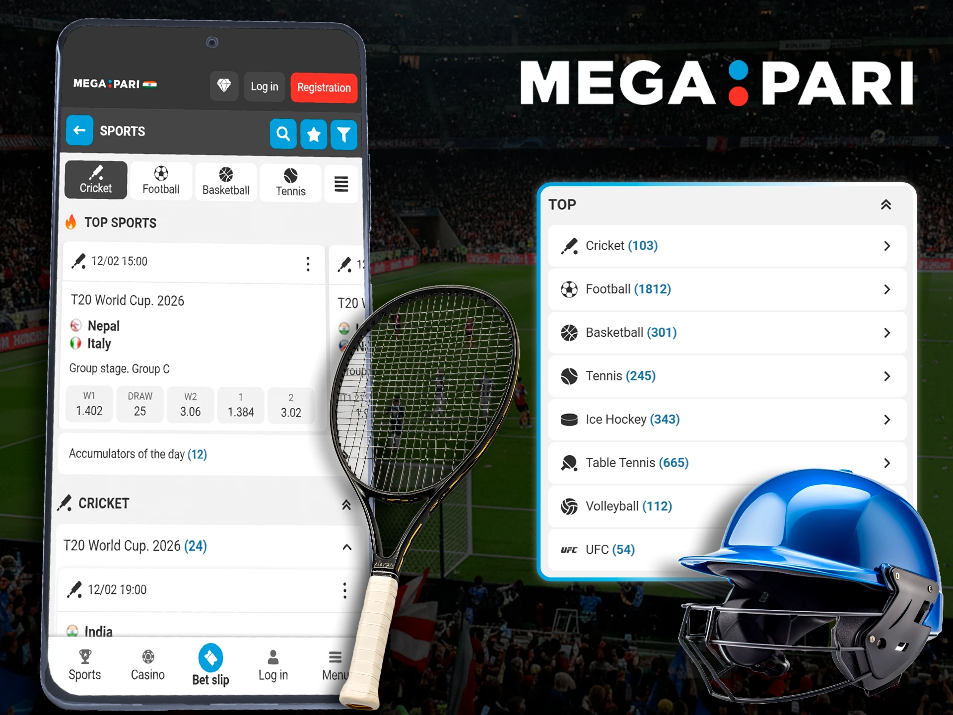 The Megapari app offers players a wide selection of sports to bet on.