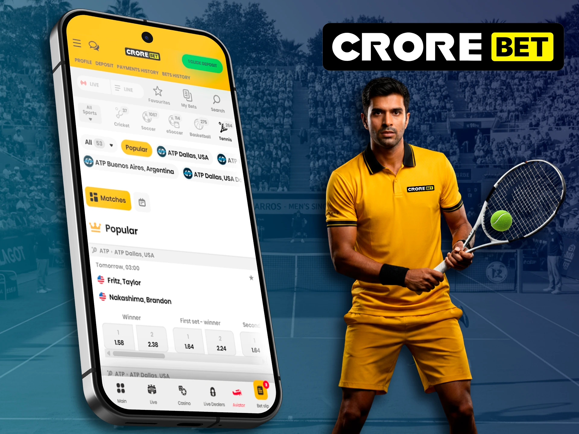 Make the right choice when betting on tennis in the Crorebet app.