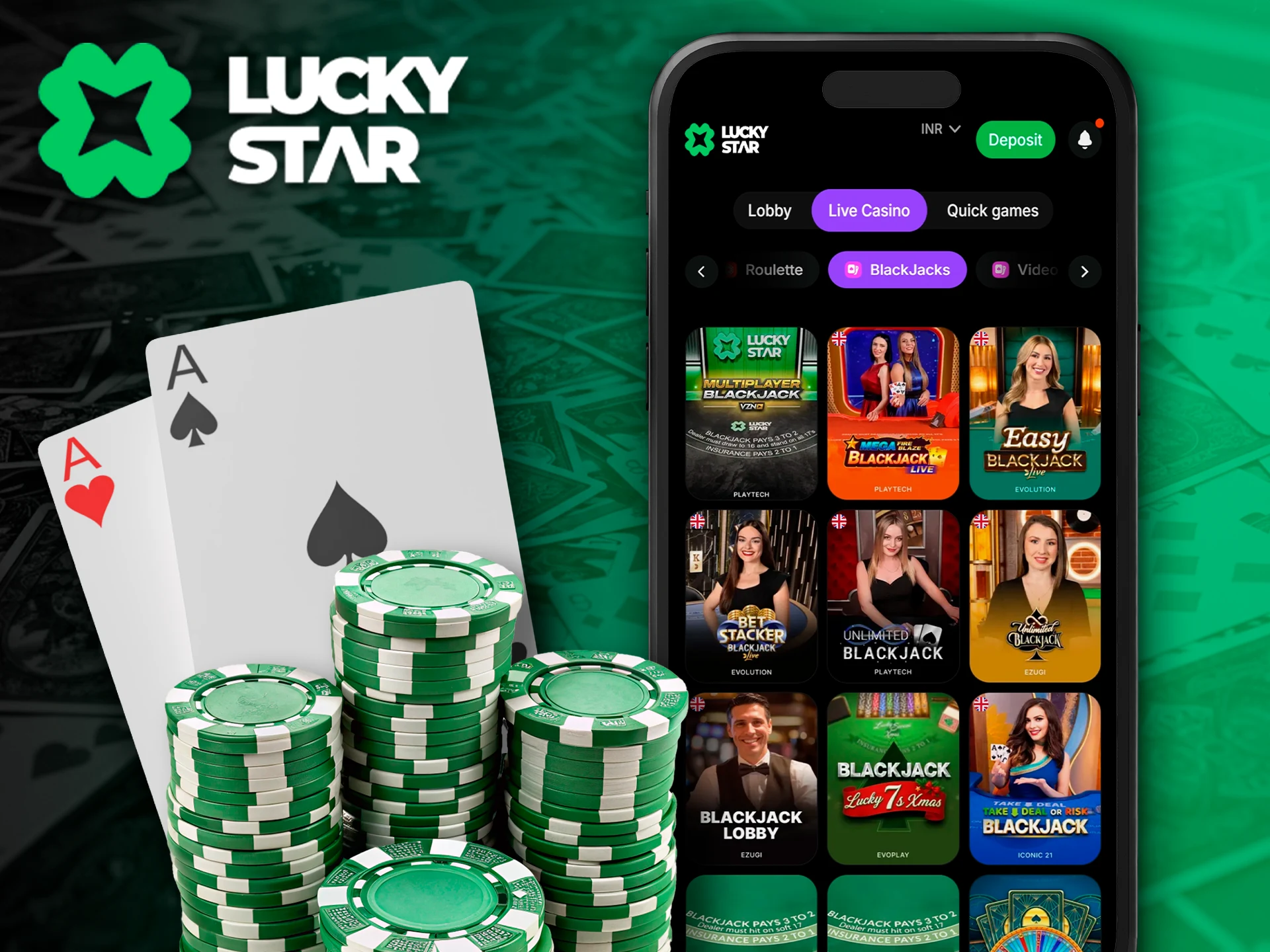 Live dealer Blackjack on the Lucky Star app.