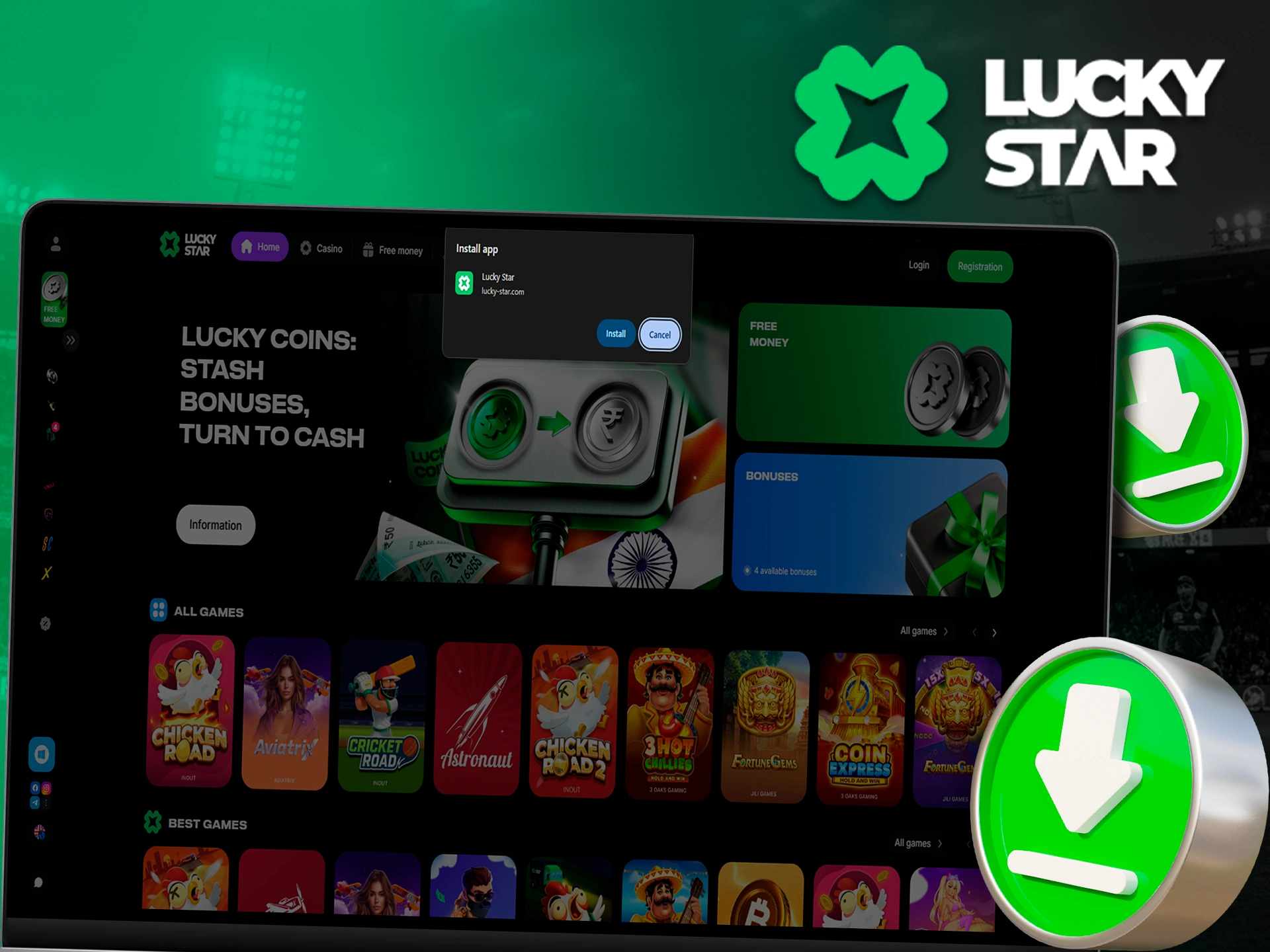 Accessing the Lucky Star desktop version.