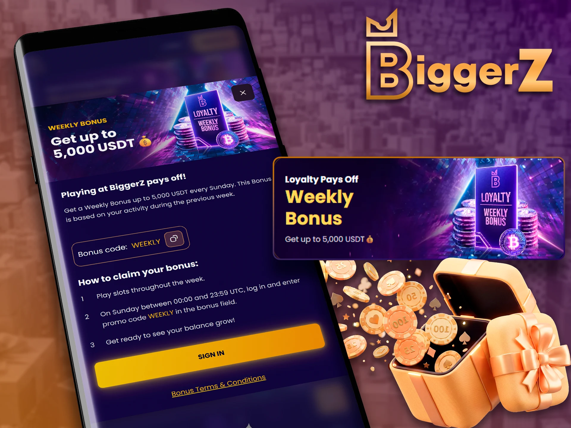 Weekly promotional offers for active BiggerZ app users.