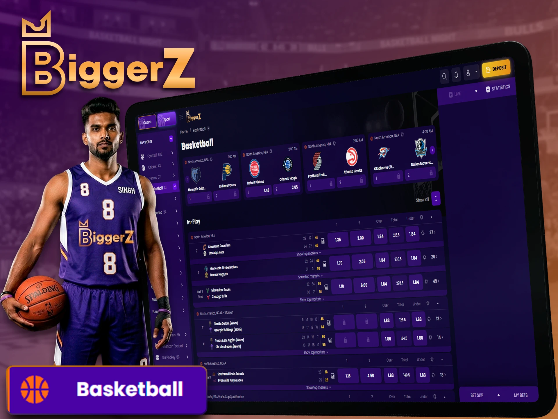 NBA and international basketball betting options at BiggerZ.