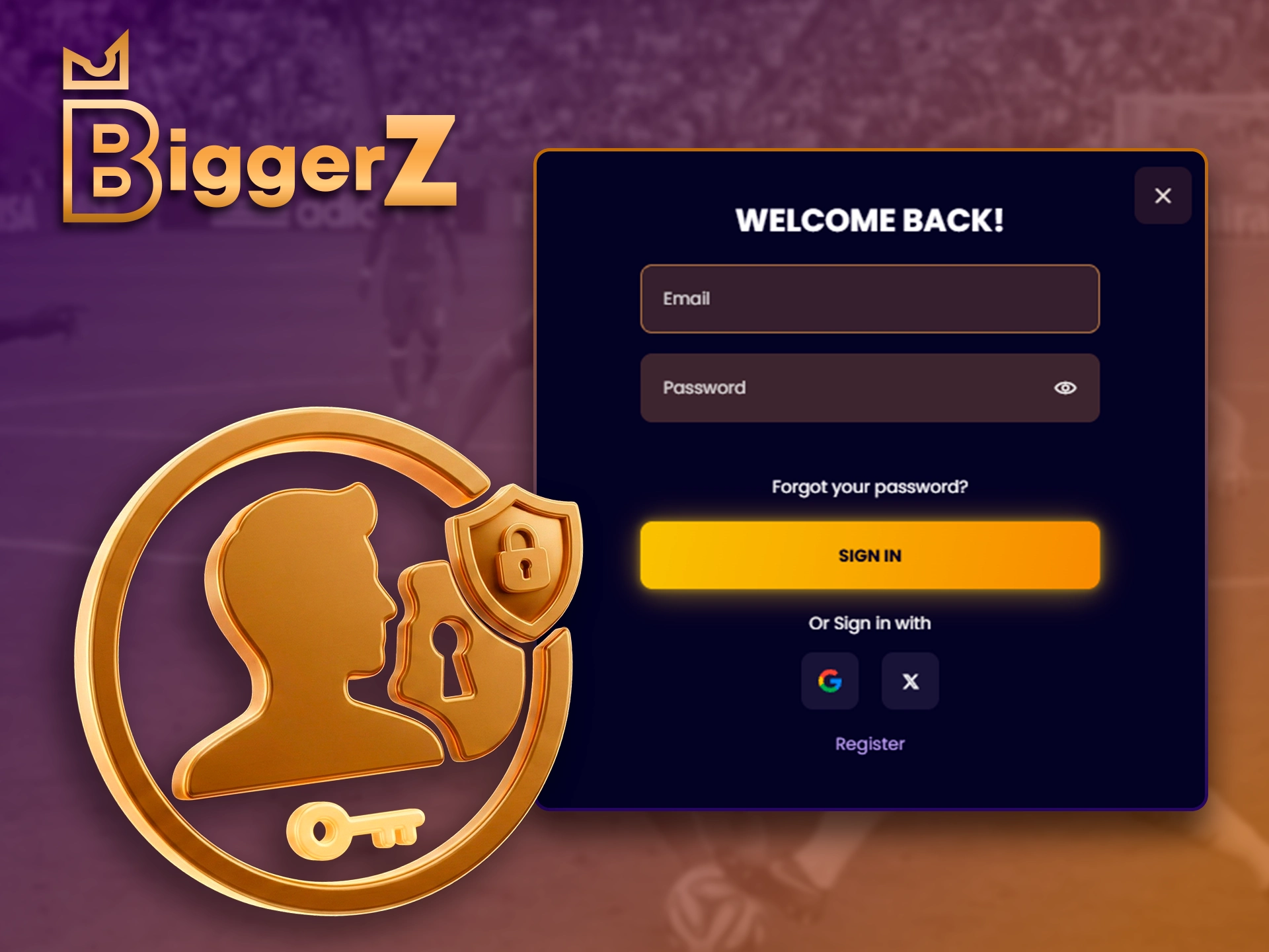 Access your secure player profile on the BiggerZ platform.