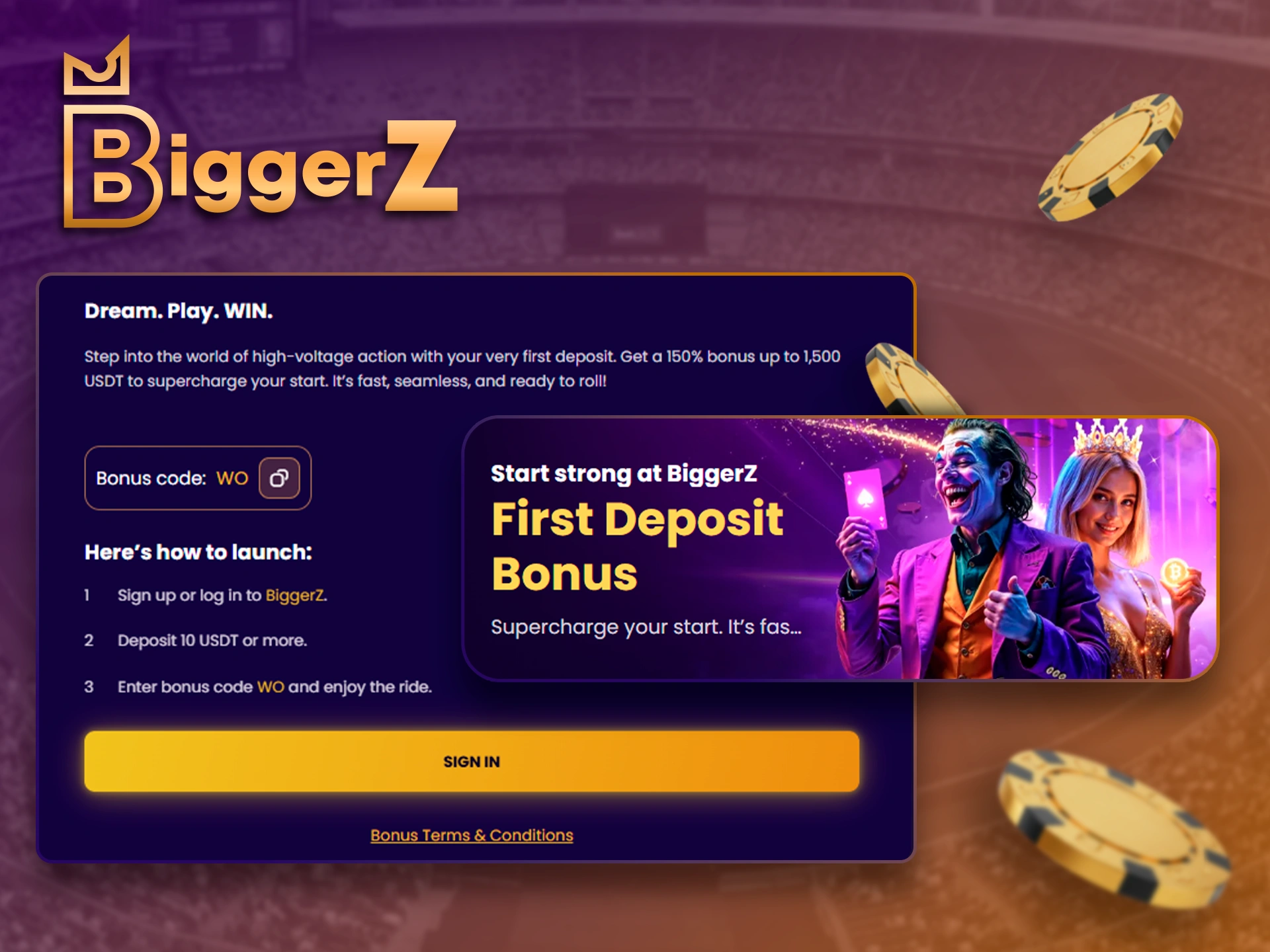 Claim your initial deposit bonus at BiggerZ online casino.