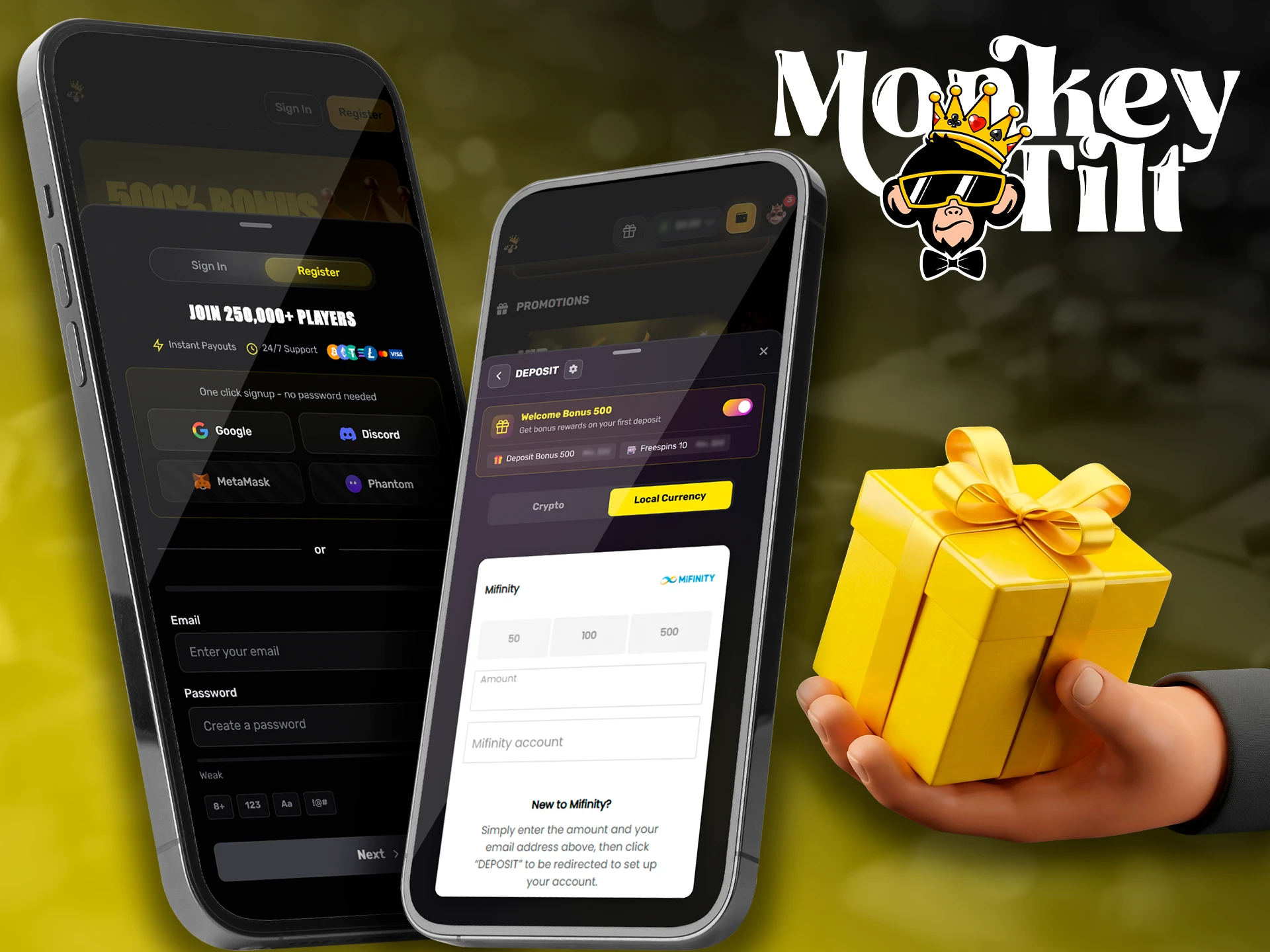 Activating your MonkeyTilt bonuses using a smartphone.