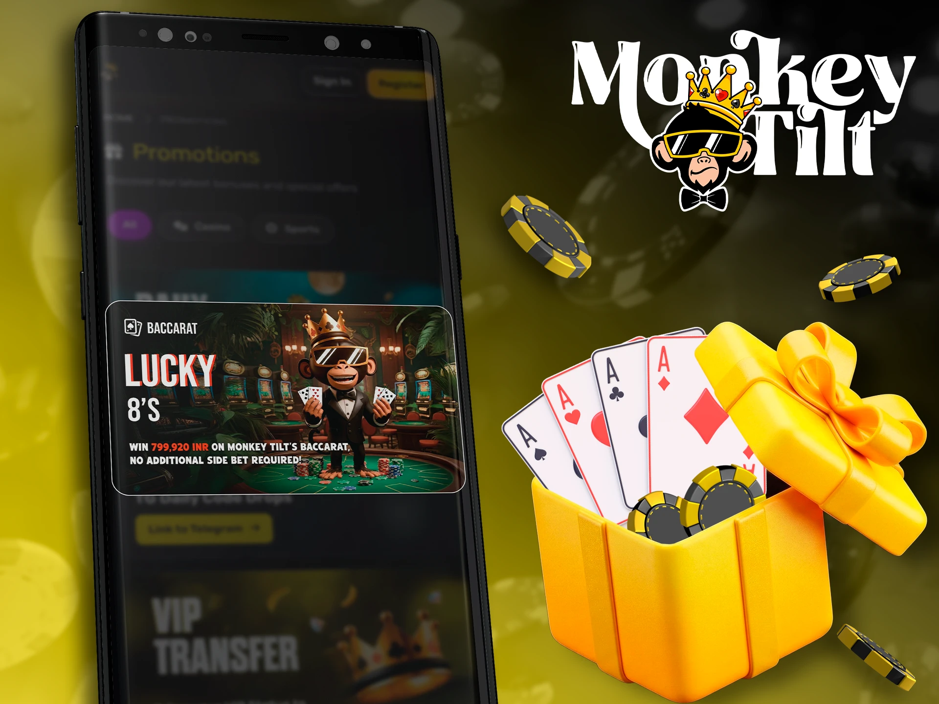 Win big playing Baccarat on the MonkeyTilt mobile app.