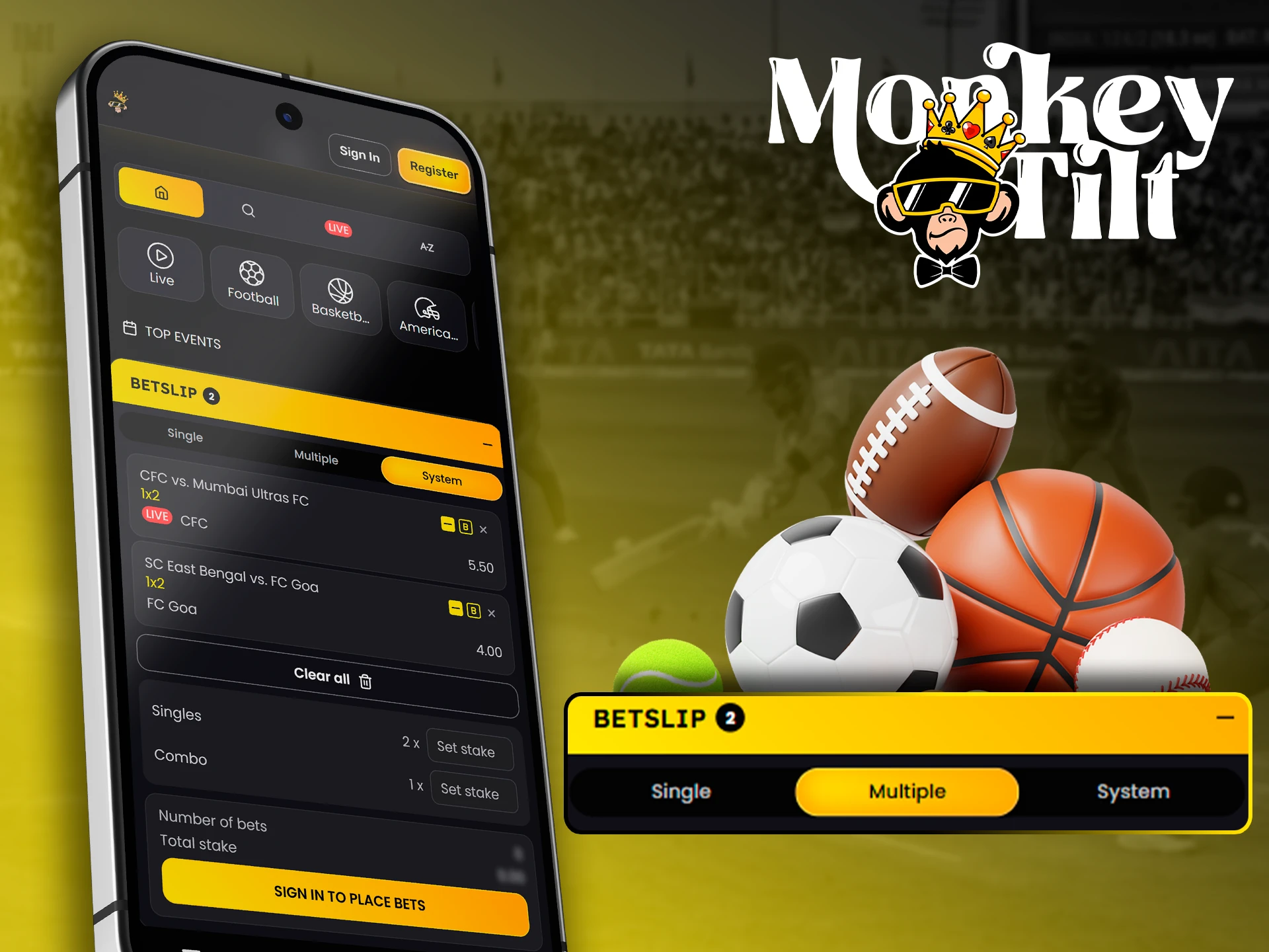 Various wagering formats supported by the MonkeyTilt mobile app.