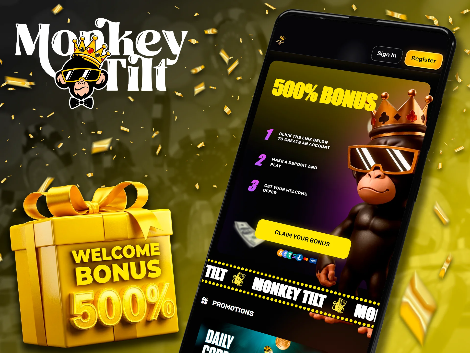 Special welcome offers for new MonkeyTilt mobile app users.
