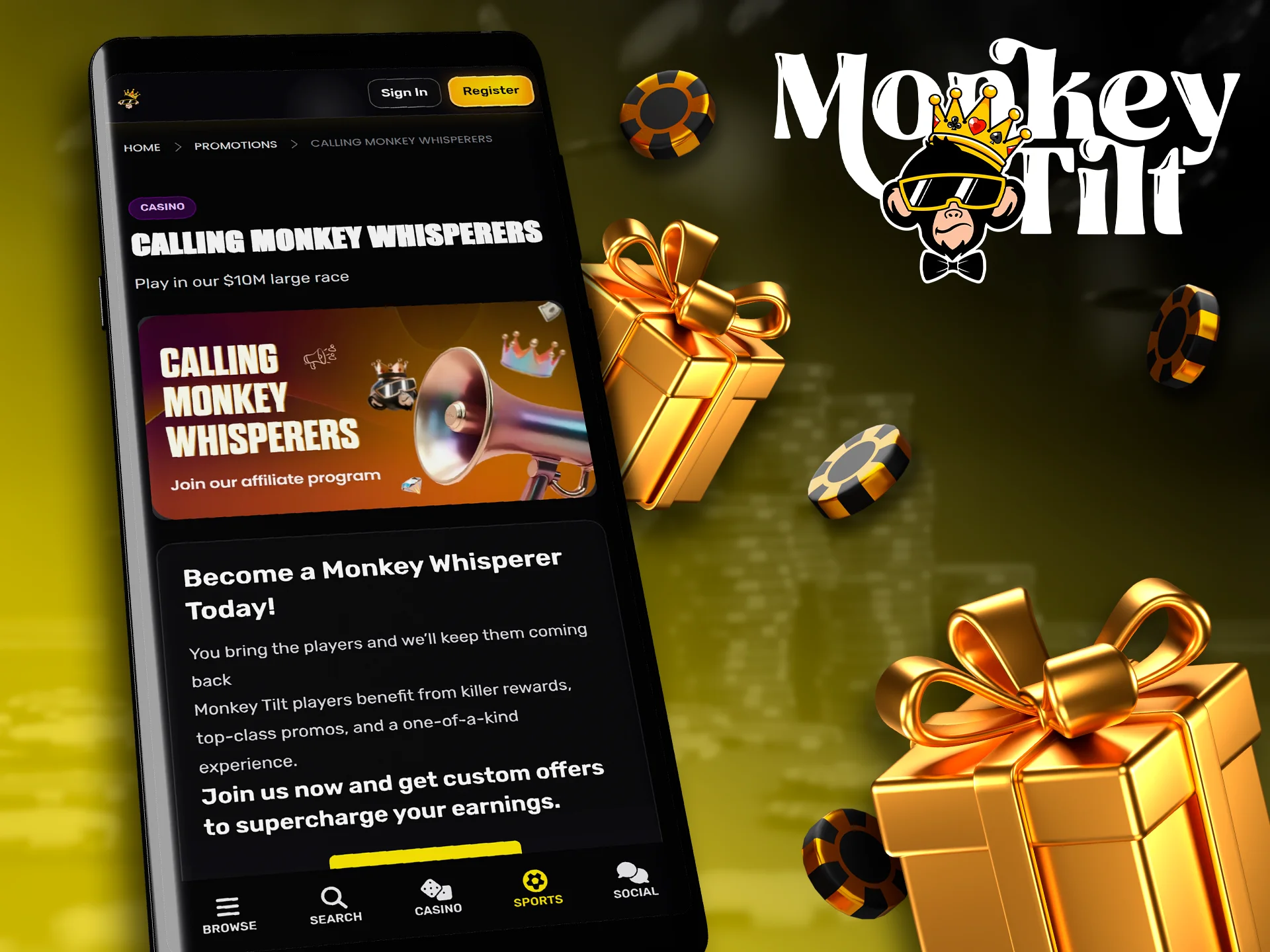 Access the MonkeyTilt affiliate dashboard on your mobile device.