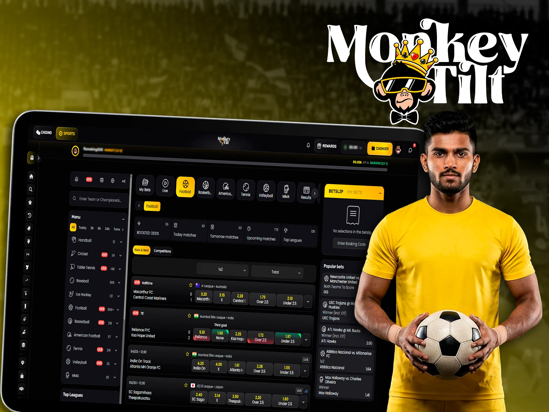 Explore football betting markets on the MonkeyTilt platform.