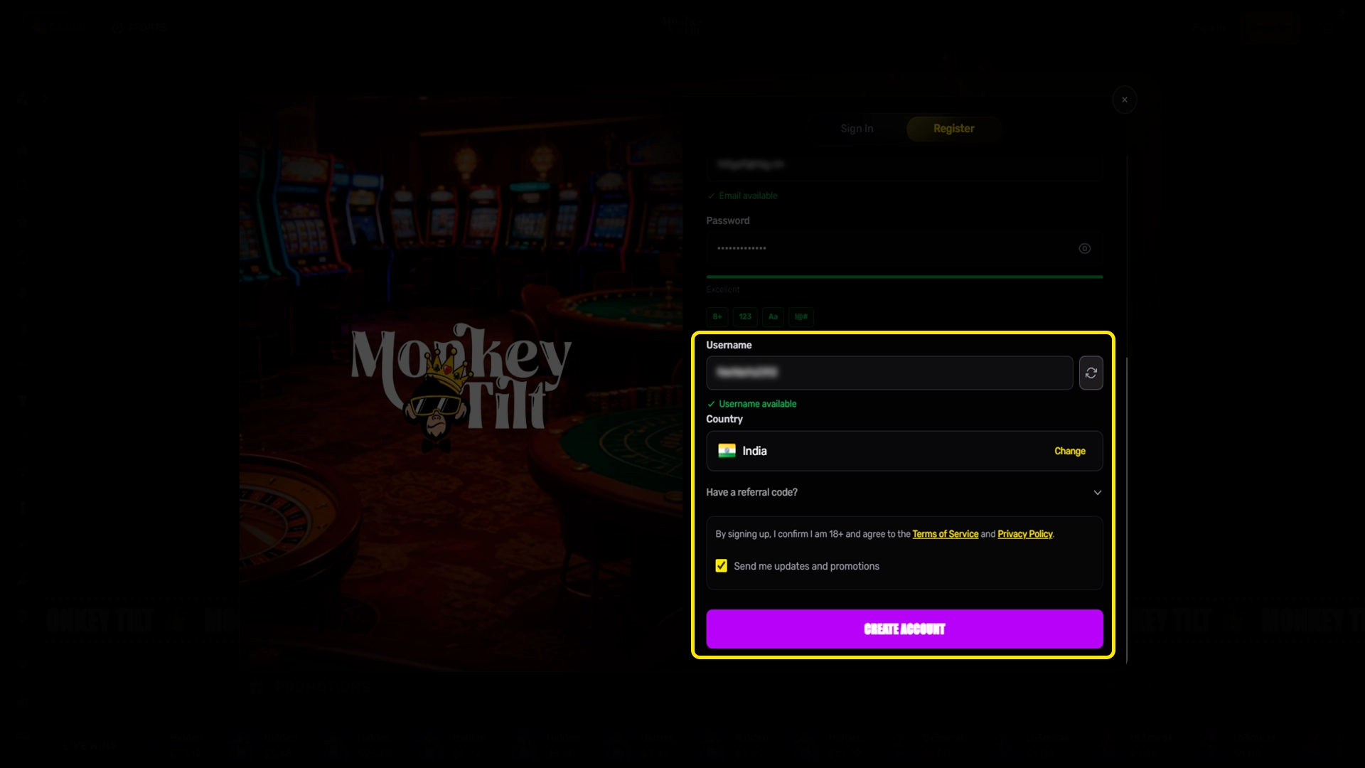 Filling in personal information for a full MonkeyTilt profile.