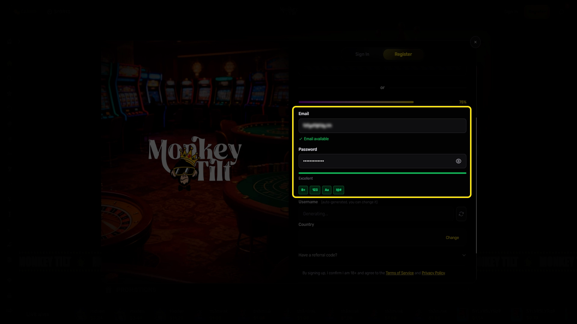 How to complete MonkeyTilt registration using your email address.