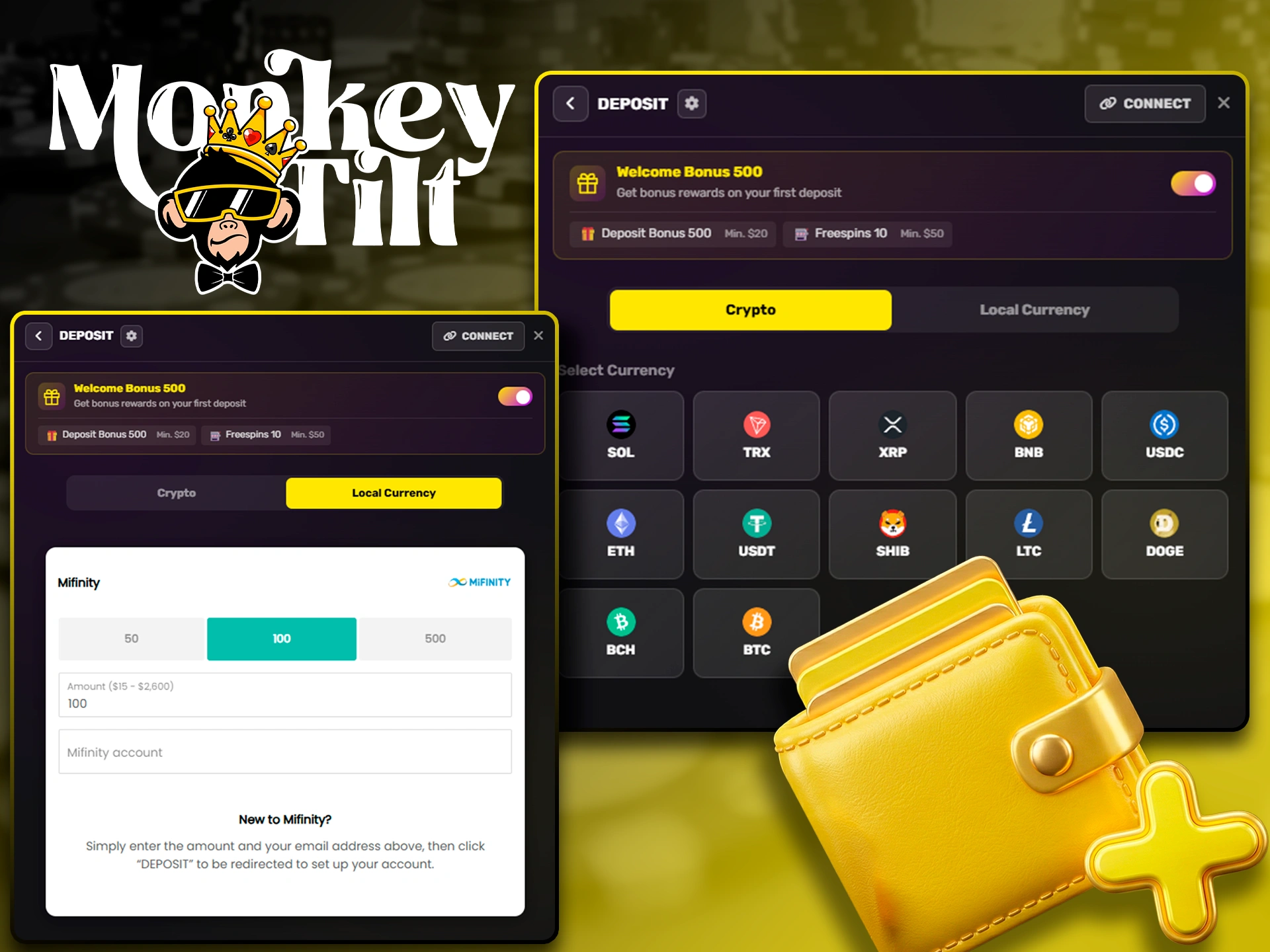 Step-by-step instructions for adding funds to MonkeyTilt.