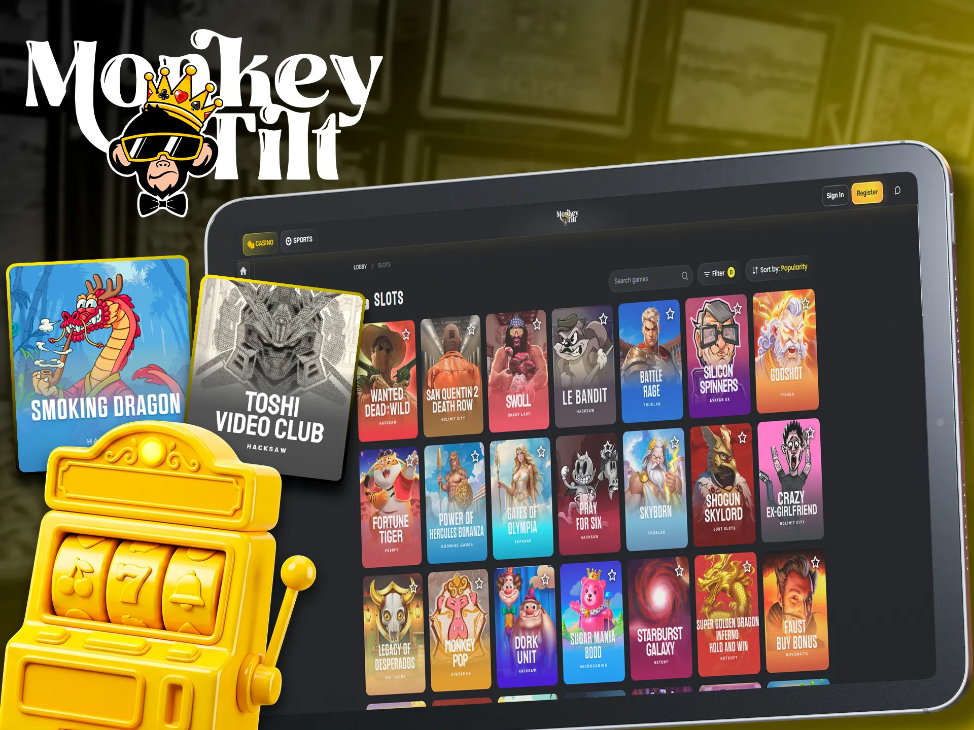 Extensive collection of online slot games at MonkeyTilt.