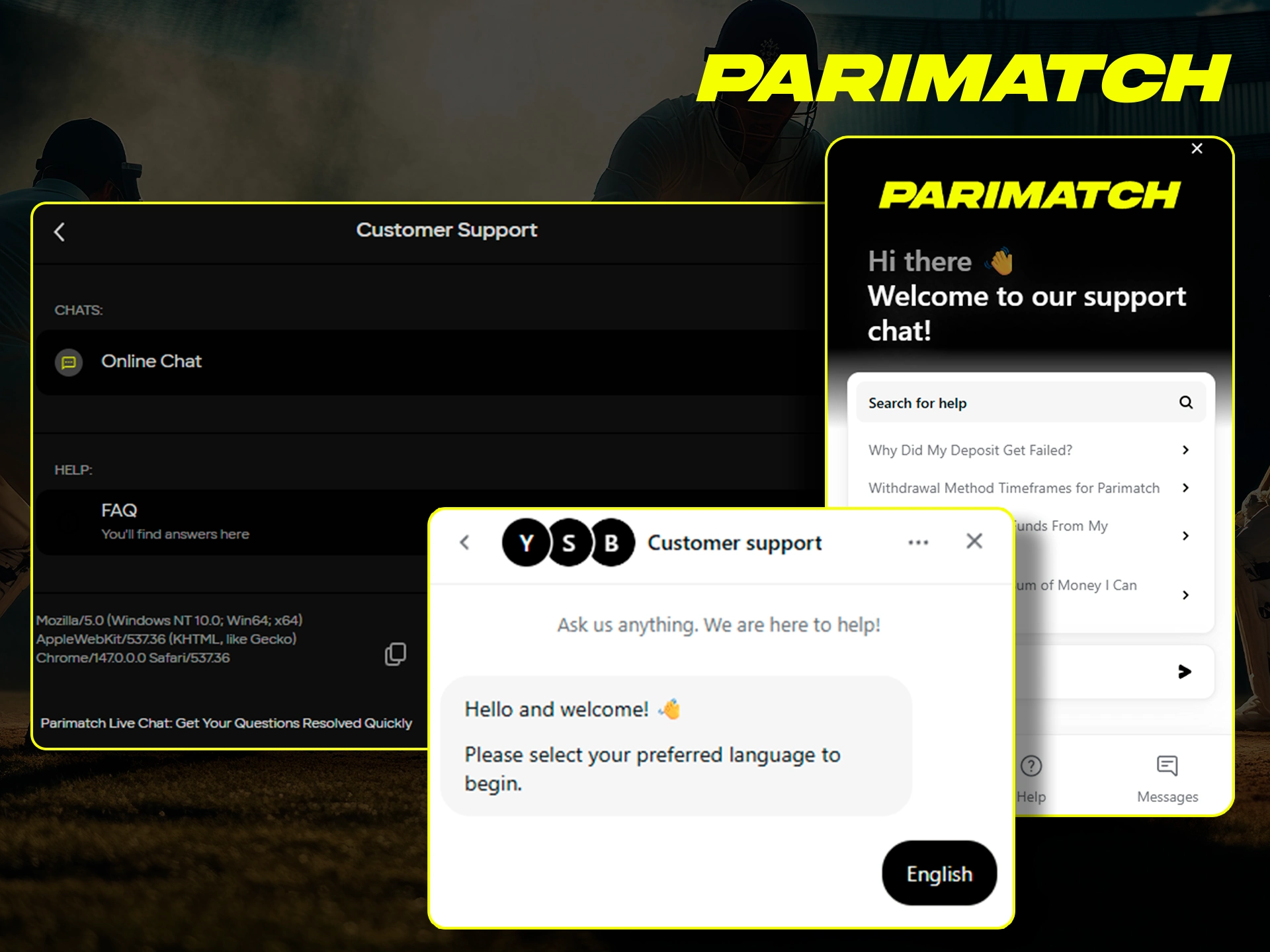 The customer support team of the Parimatch app is on hand around the clock.