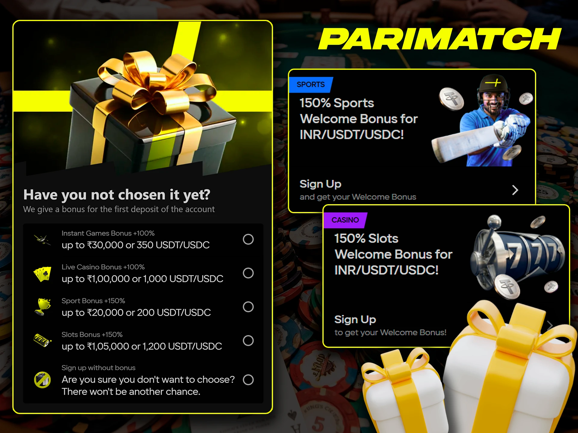 Receive a lucrative welcome bonus when you register with Parimatch.